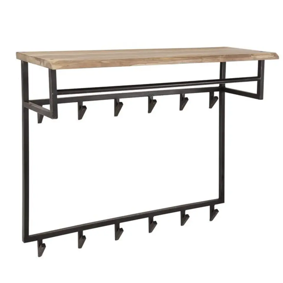 Industriële Kapstok Teun 12 haken acaciahout - 33x100x80 cm - Hout - Bruin