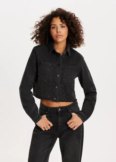 Rhinestone denim blouse zwart (ZW.USED)