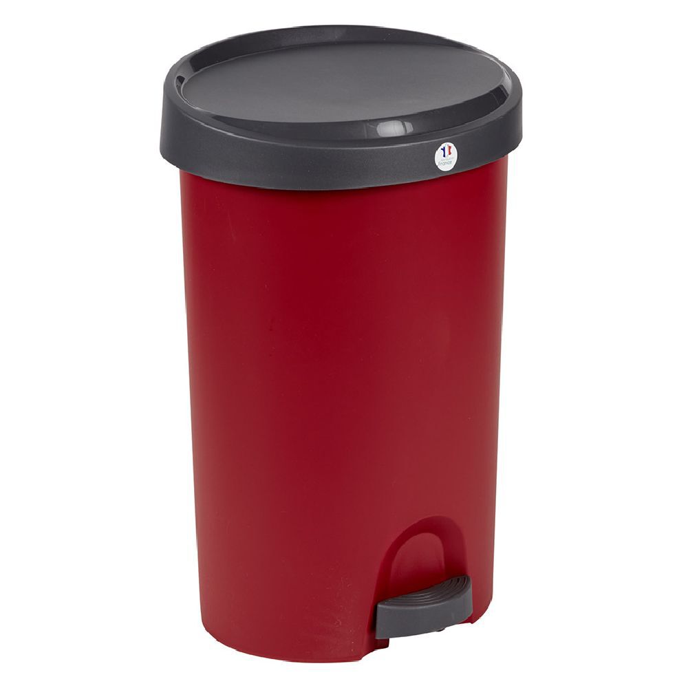 Poubelle à pédale rouge et gris 27 L