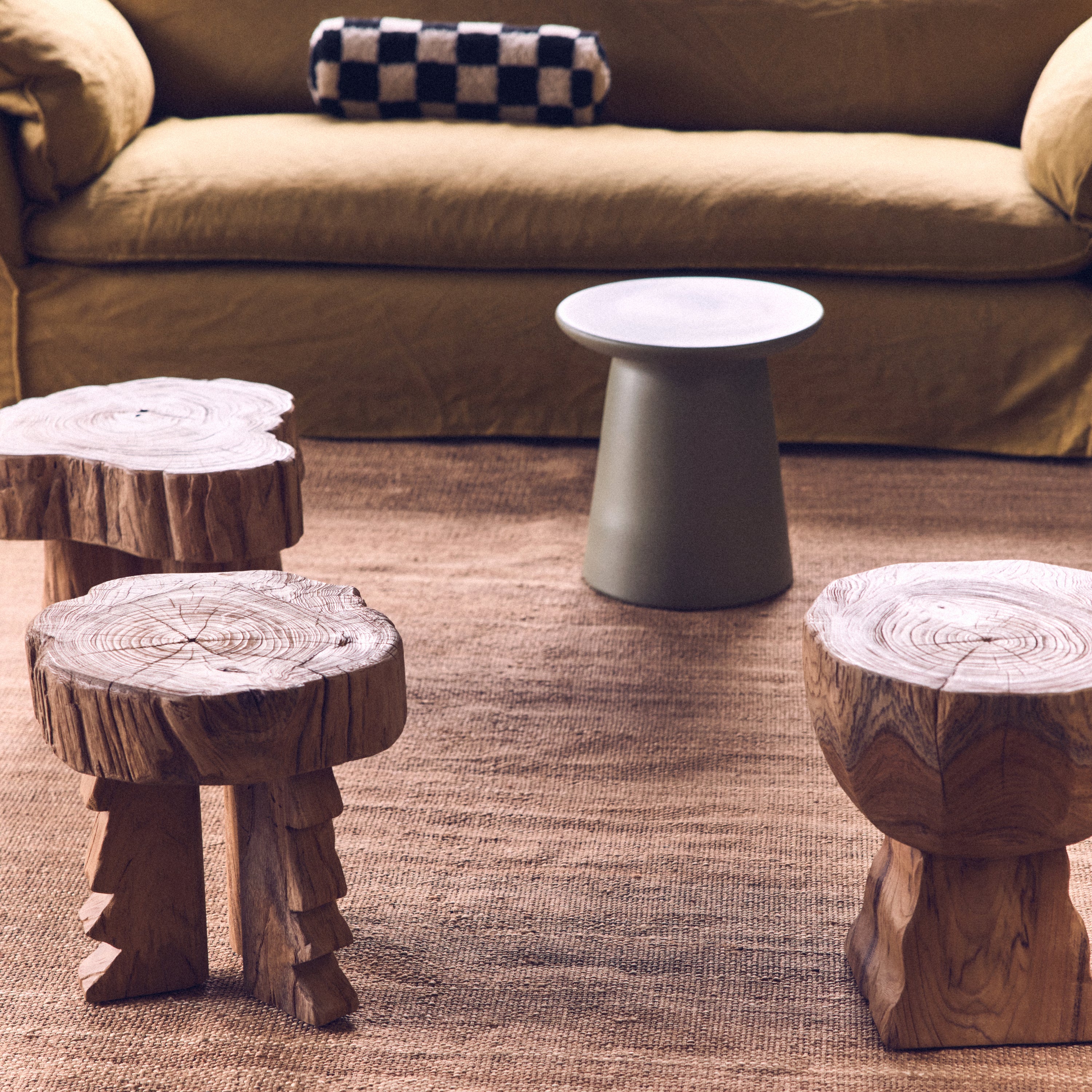 HKliving Log Wooden Kruk - Teak