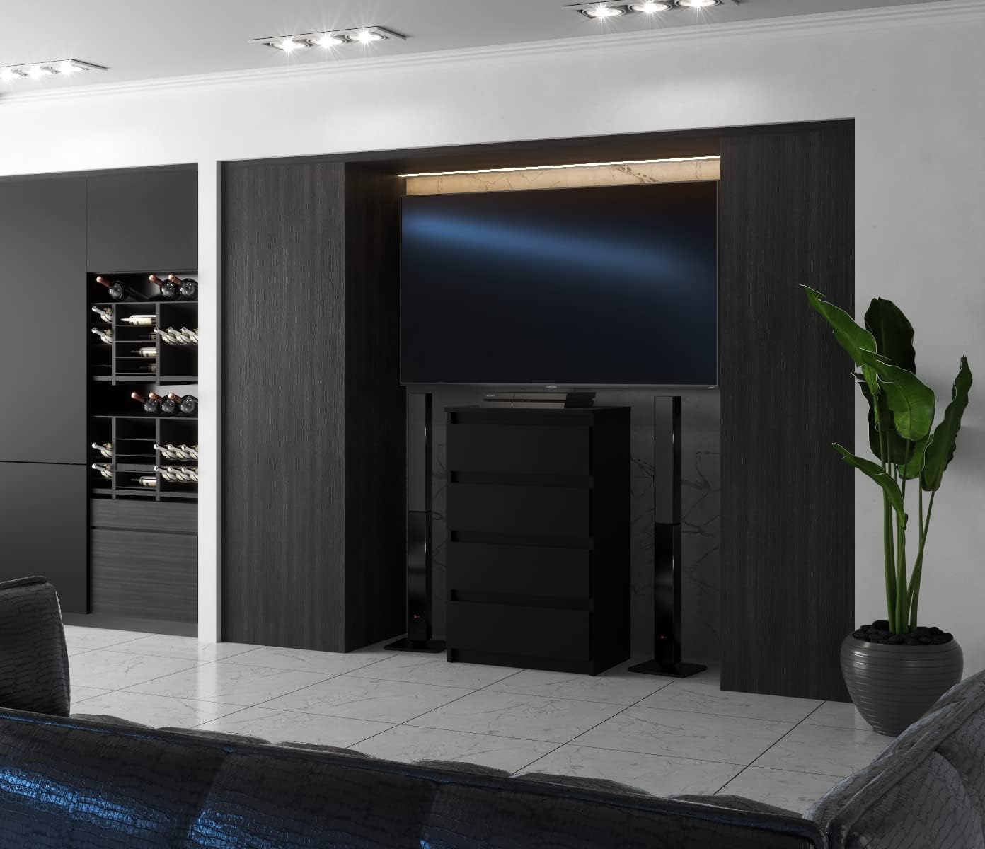 MRBLS Kommode mit 4 Schubladen Sideboard Schubladenschrank Kleiderschrank Modern Möbel mit Schubladen für Ihr Schlafzimmer (Schwarz Matt) – 60 x 92,5 x 33,5 cm (B/H/T)