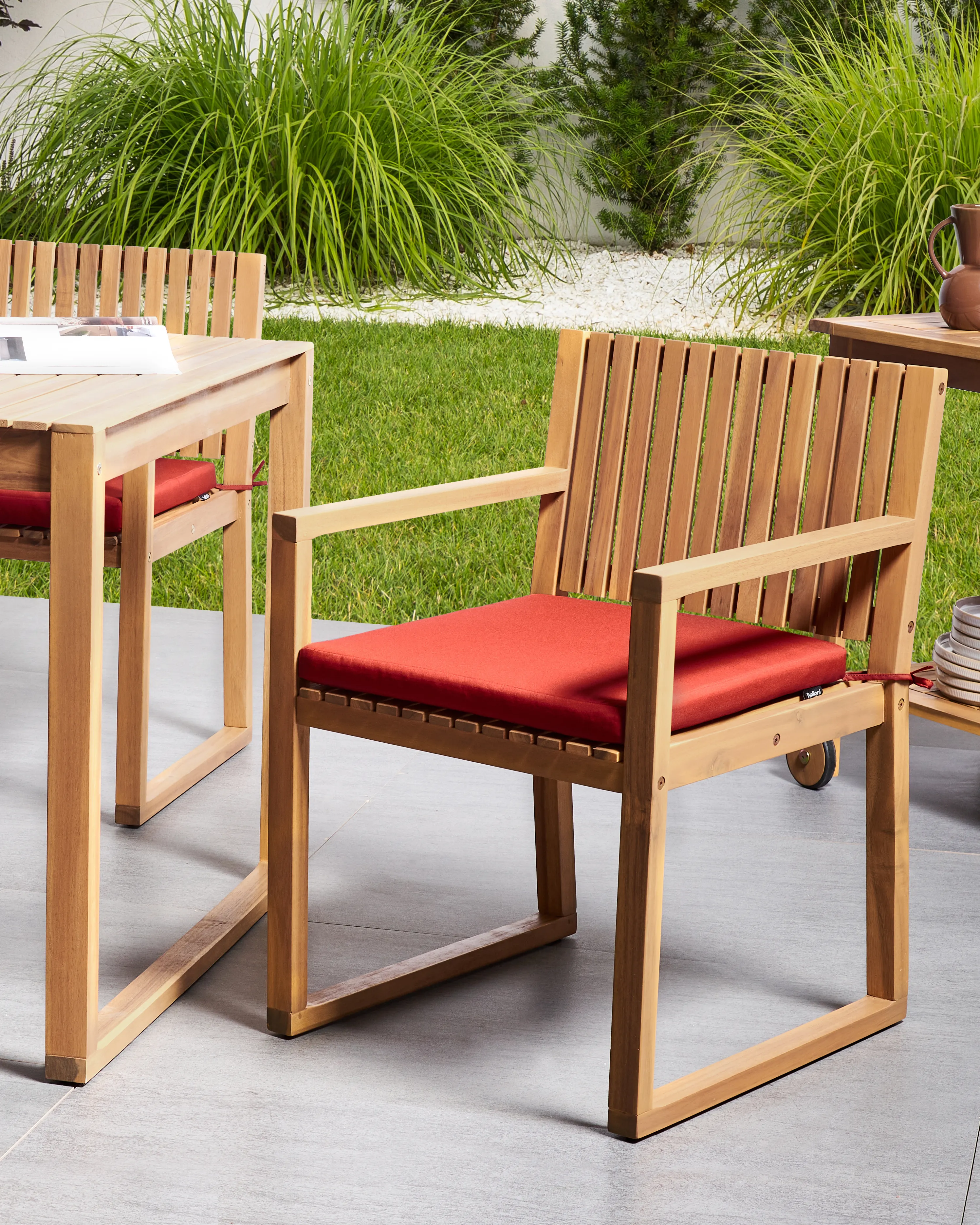 Set van 2 stoelen met zitkussen SASSARI PREMIUM Gecertificeerd acaciahout Rood