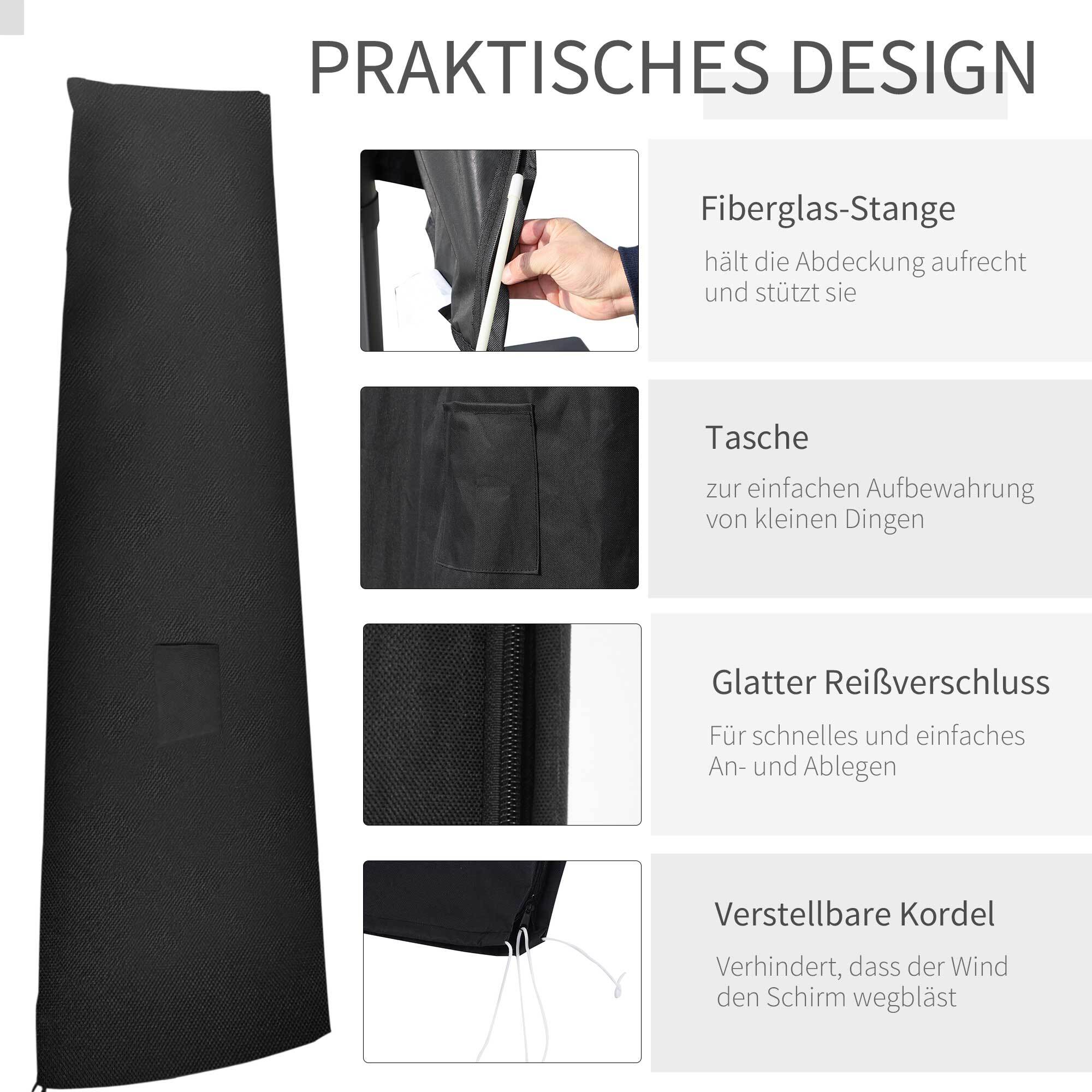 Outsunny Schutzhülle für Sonnenschirm mit Reißverschluss schwarz L200 x B50/80 cm