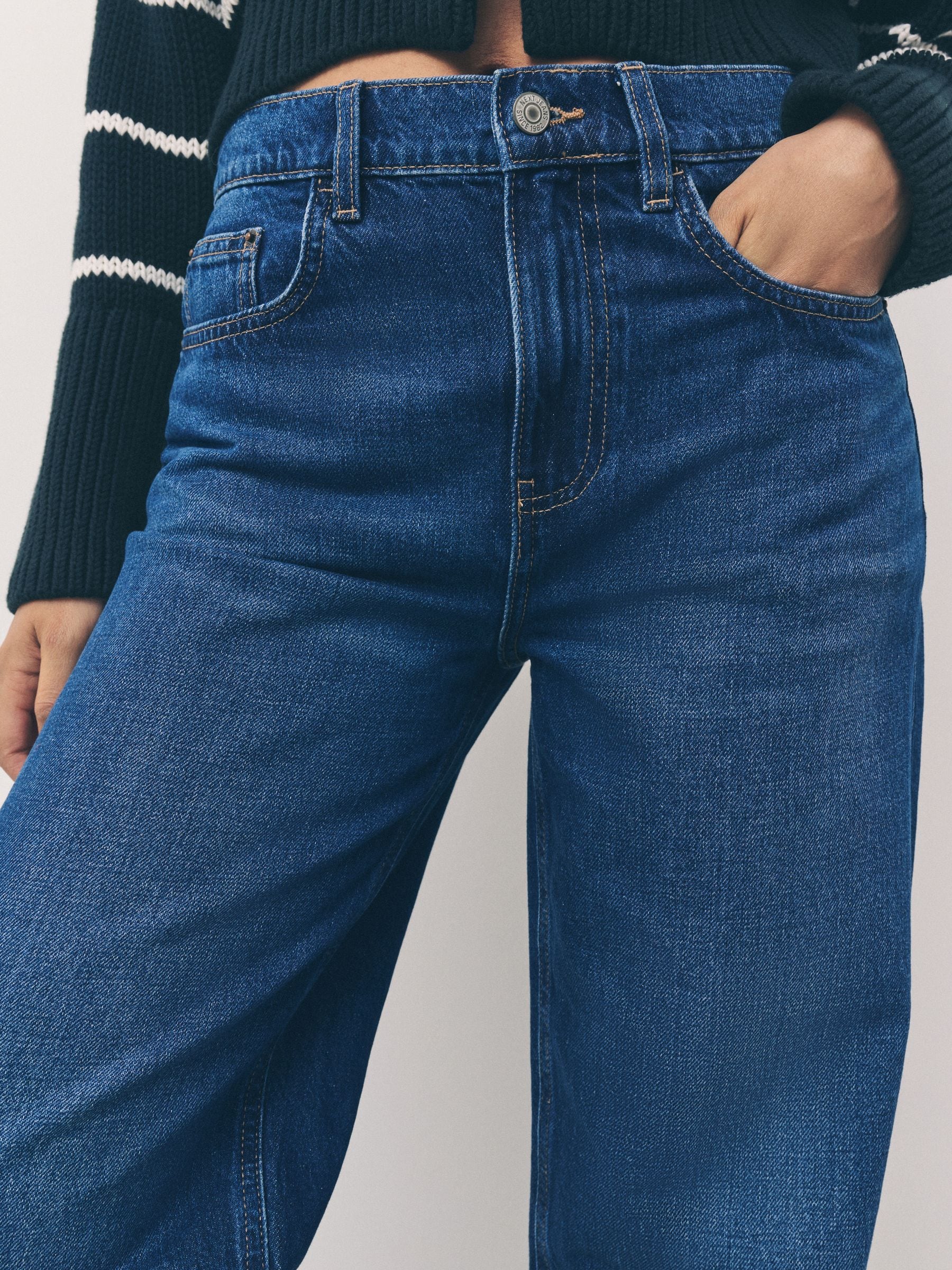 Denim donkerblauw - Jeans met ruime rechte pijpen
