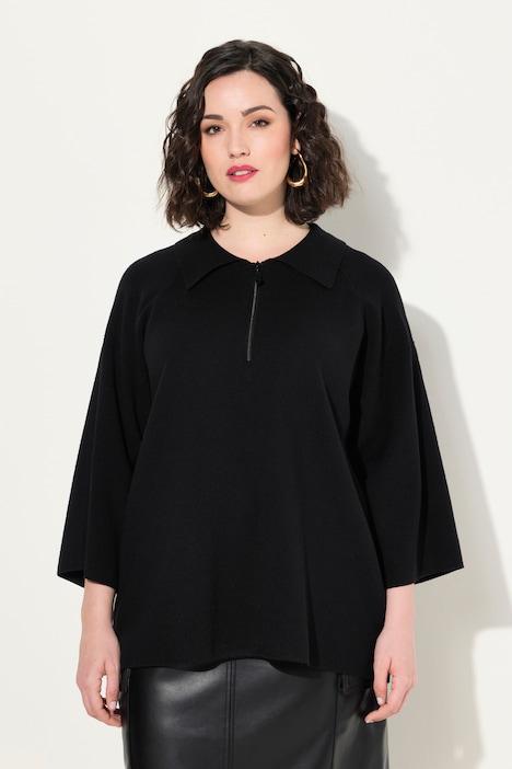 Pullover, Ziernähte, Polokragen, Zipper, 3/4-Arm