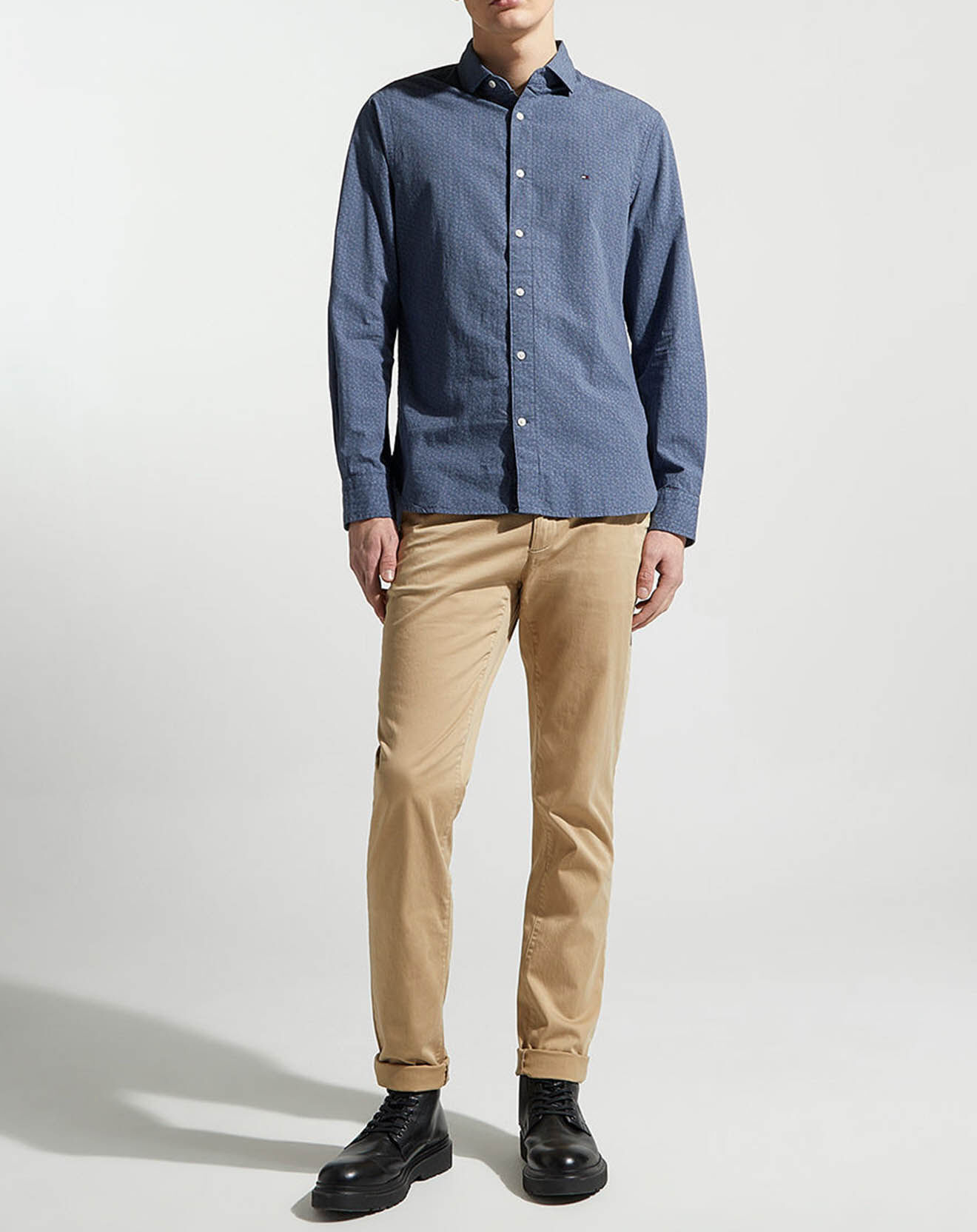 Tommy Hilfiger Chemise ajustée micro imprimé fleurs bleue