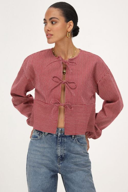 Rood-wit gestreepte top met strikjes