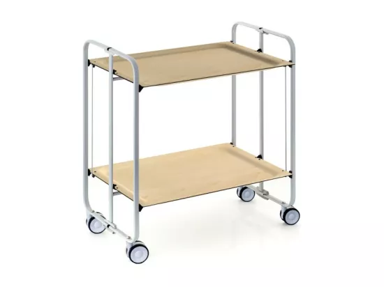 Chariot pliant à roulettes - Structure métallique grise, 2 niveaux en stratifié couleur Hêtre - 72*66*43 cm - BAUHAUS