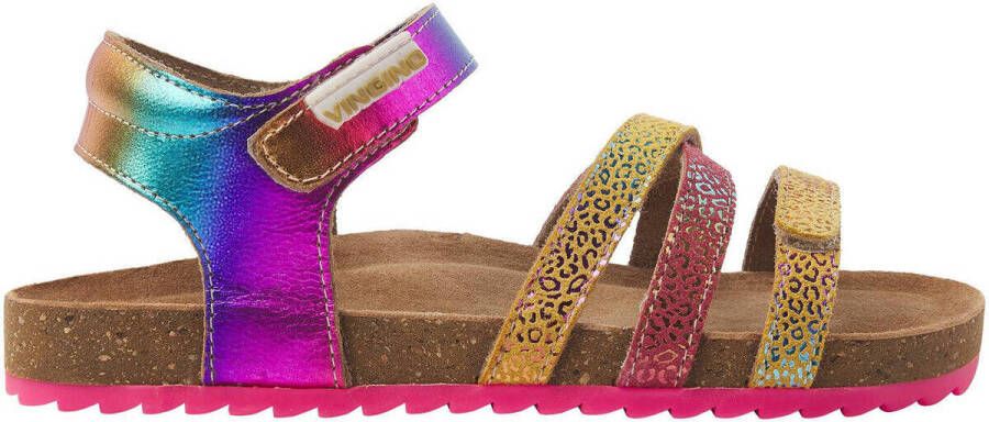 Vingino Vikki leren sandalen paars geel metallic