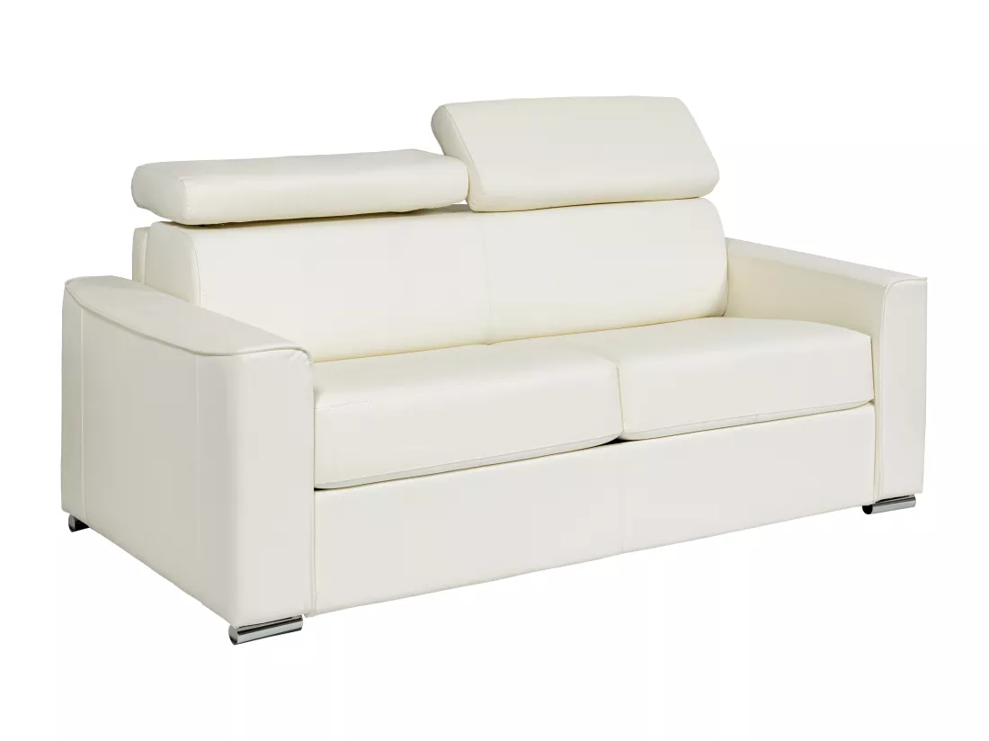 Canapé 3 places convertible express en cuir de buffle blanc - Couchage 140 cm - Matelas 22 cm - VIZIR
