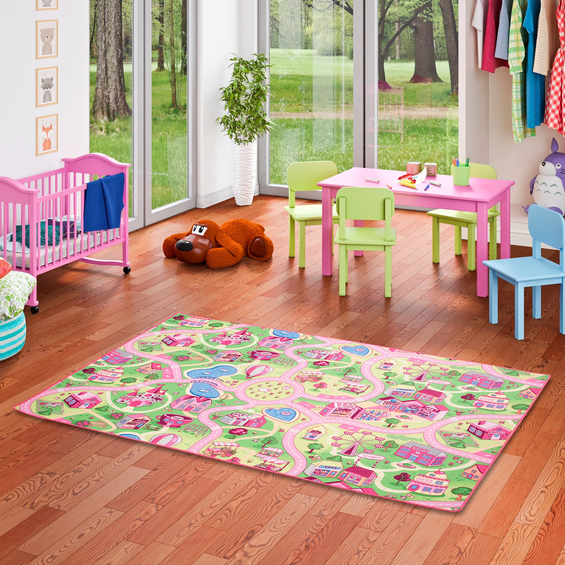 Snapstyle Kinder Spiel Teppich Girls Village Rosa