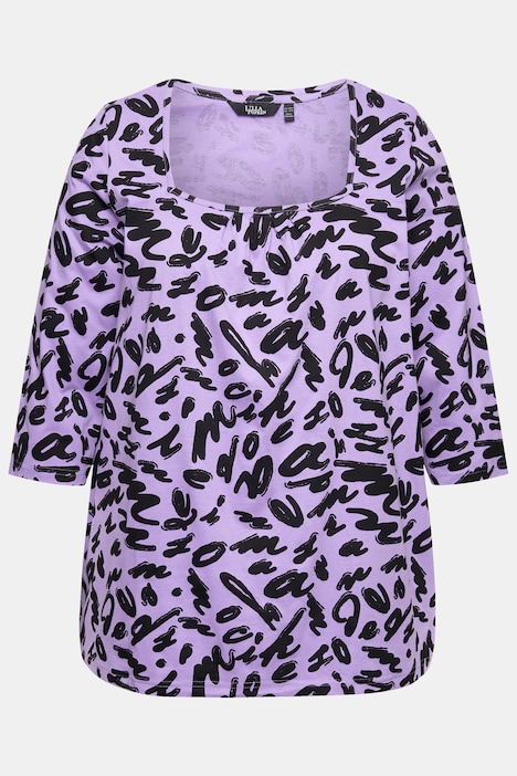 Shirt, A-Linie, Zierfalten, Carree-Ausschnitt, 3/4-Arm