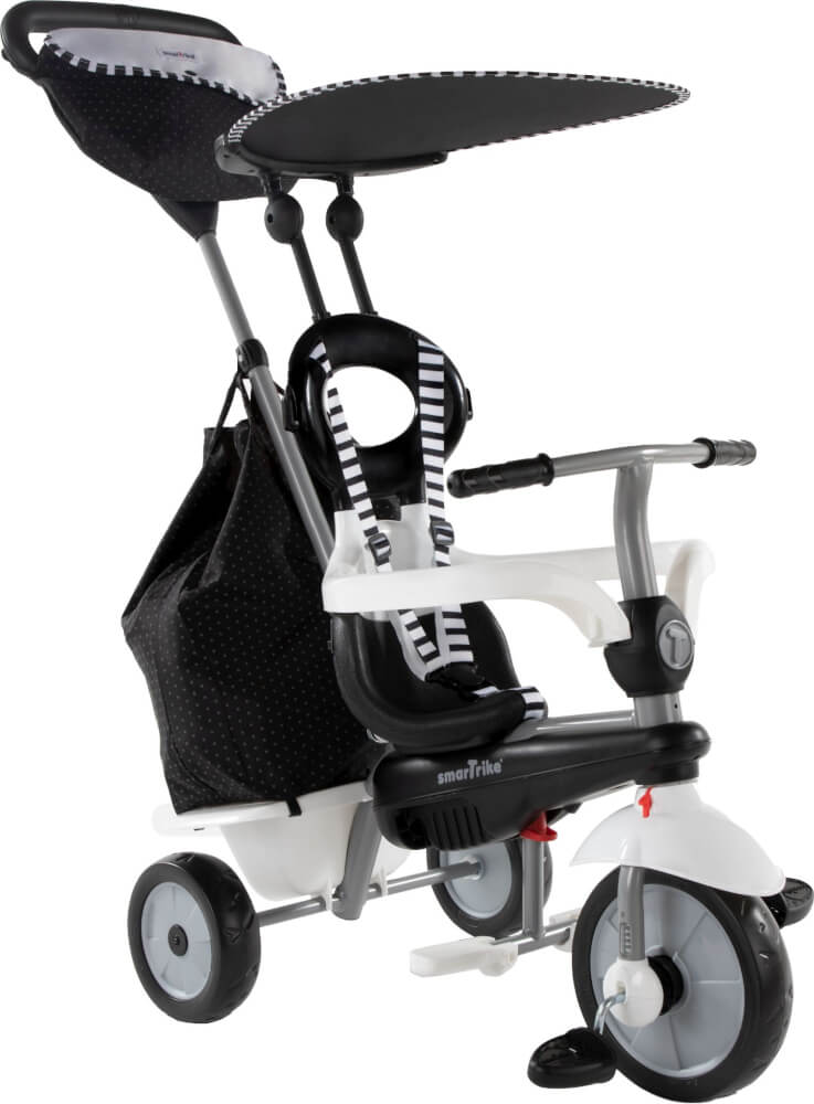 smarTrike - 4 in1 Dreirad Vanilla Plus schwarz-weiß mit Flüsterrädern, Getränkehalter, Sonnendach, Einhandsteuerung