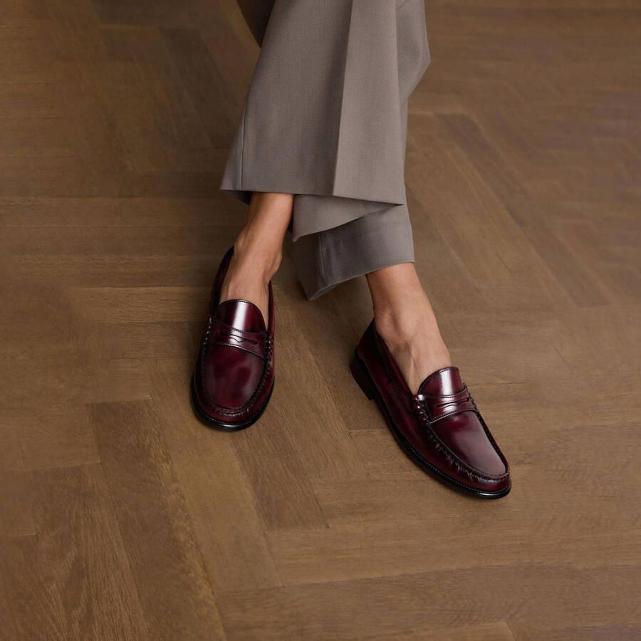 Manfield Dames Burgundy leren loafers
