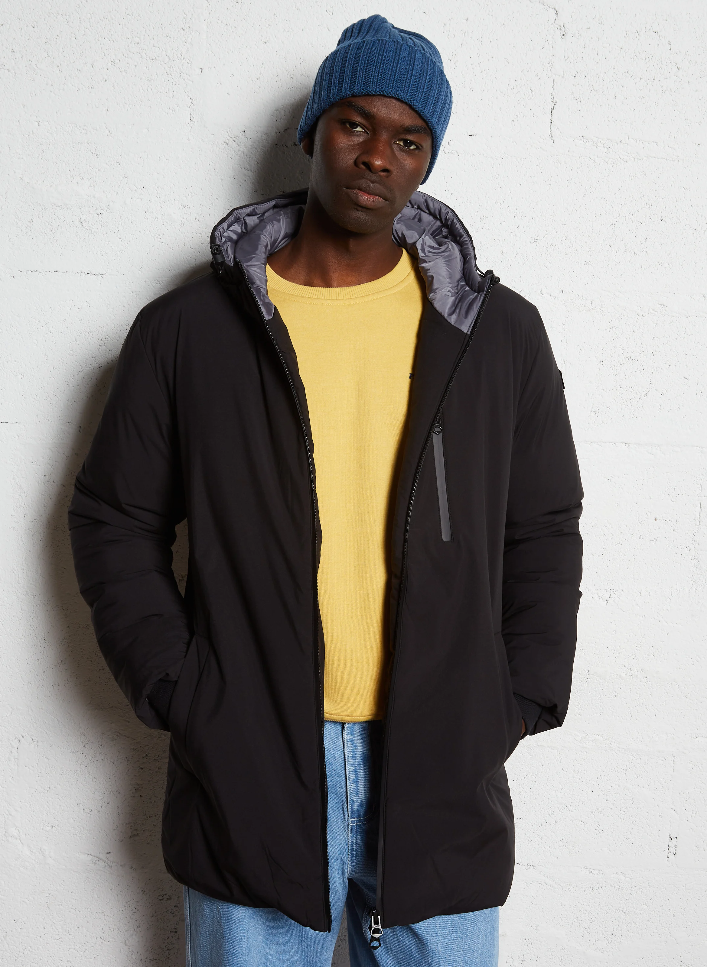 Parka longue droite à capuche | Noir