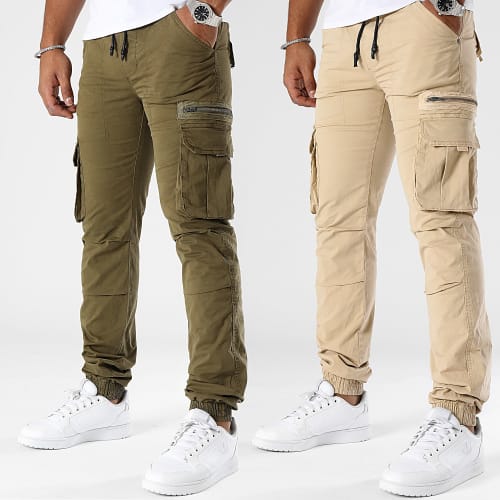 Lot De 2 Pantalons Cargo 0389 0373 Vert Kaki Beige