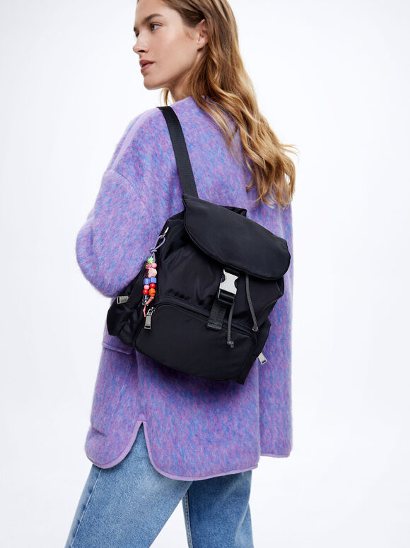 Mochila de nylon com pingente - Preta