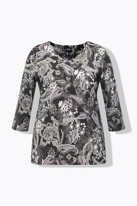 Slinky-Shirt, Paisleymuster, V-Ausschnitt, 3/4-Arm