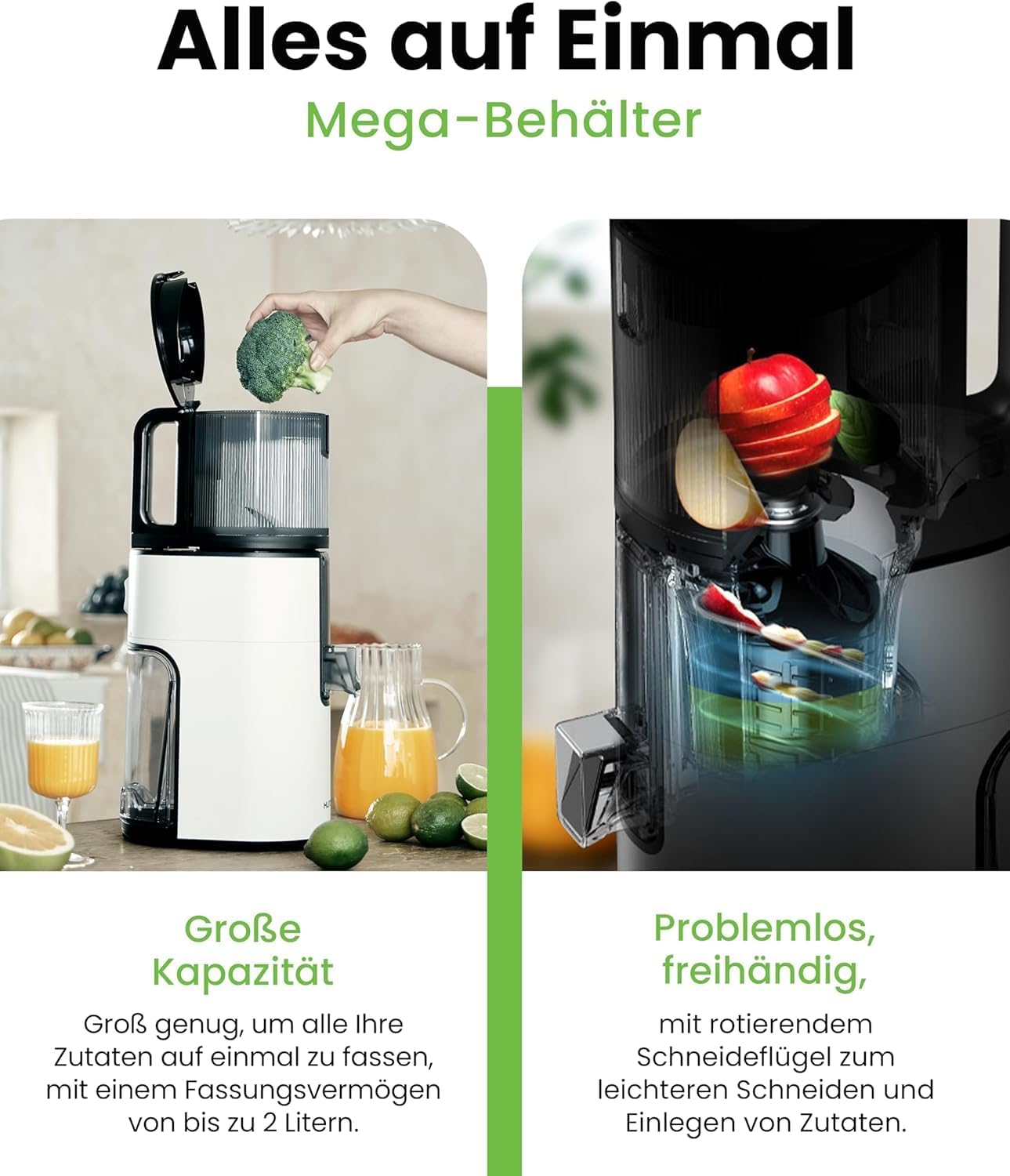 Hurom Slow Juicer | Entsafter Gemüse und Obst | H400 | Leicht zu Reinigen & Leiser Motor Elektrischer Entsafter mit großem Behälter und Siebfilter 2L | 150 Watt | BPA Frei | Weiß