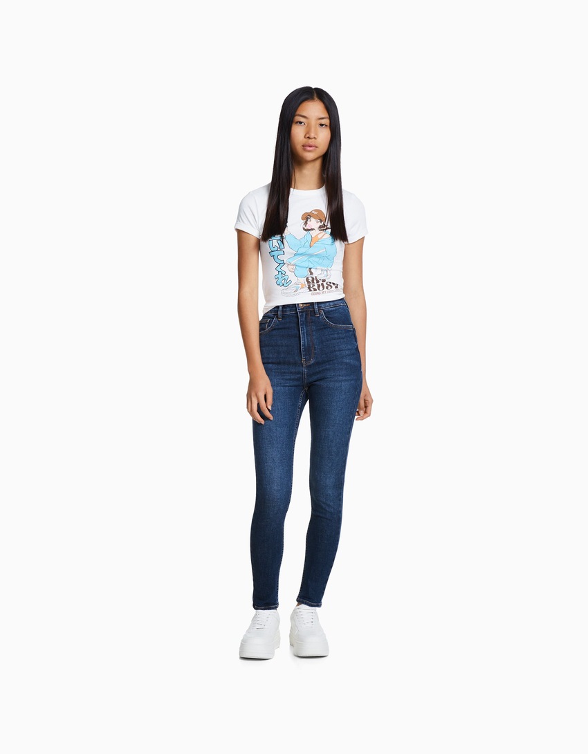 calça jeans skinny de cintura super alta