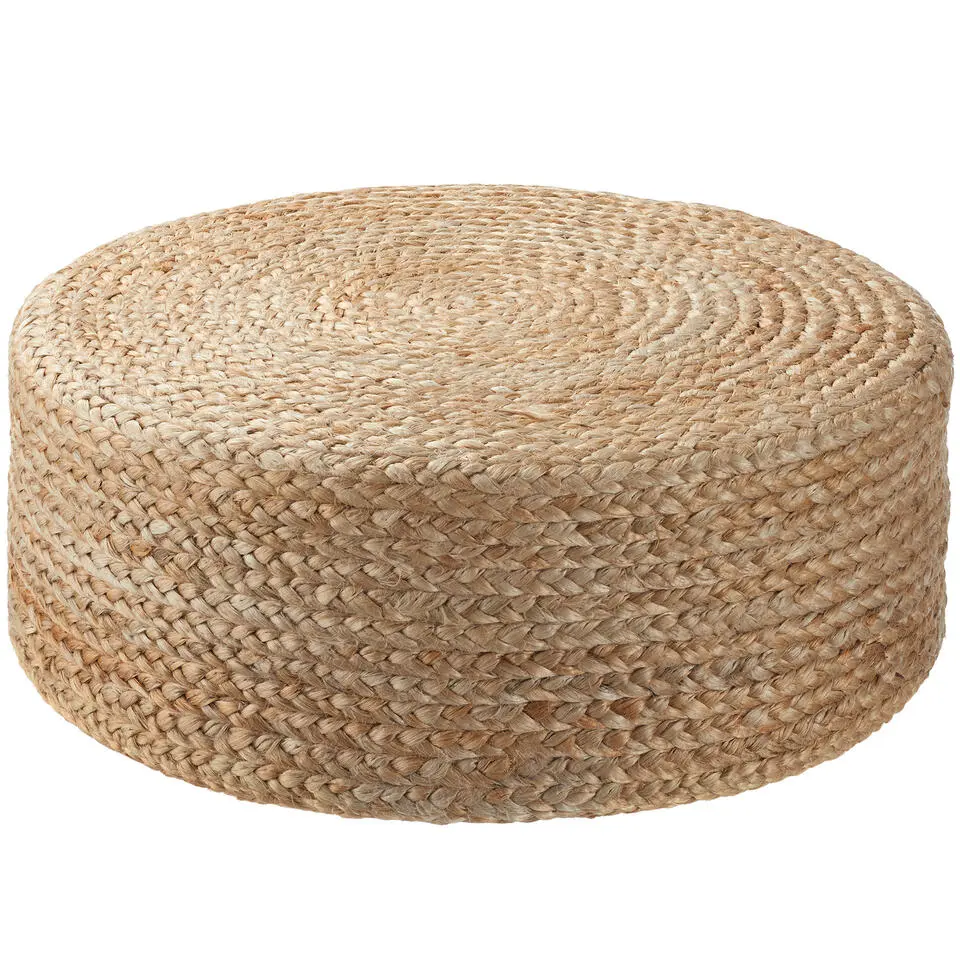 tectake Handgemaakte poef Banno Elipse van jute, rond, boho-stijl, Beige