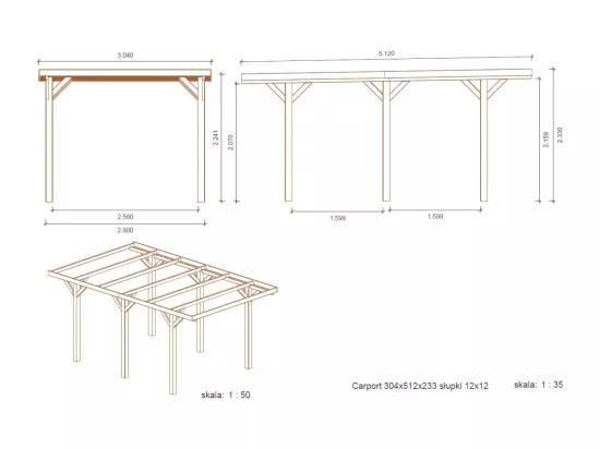 Carport, abri de voiture 3,04x5,12 m - 15,56 m2 - CAR10 - ALTANKA