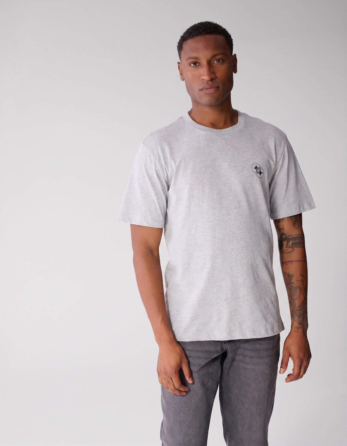 Diagonal T-shirt Lichtgrijs