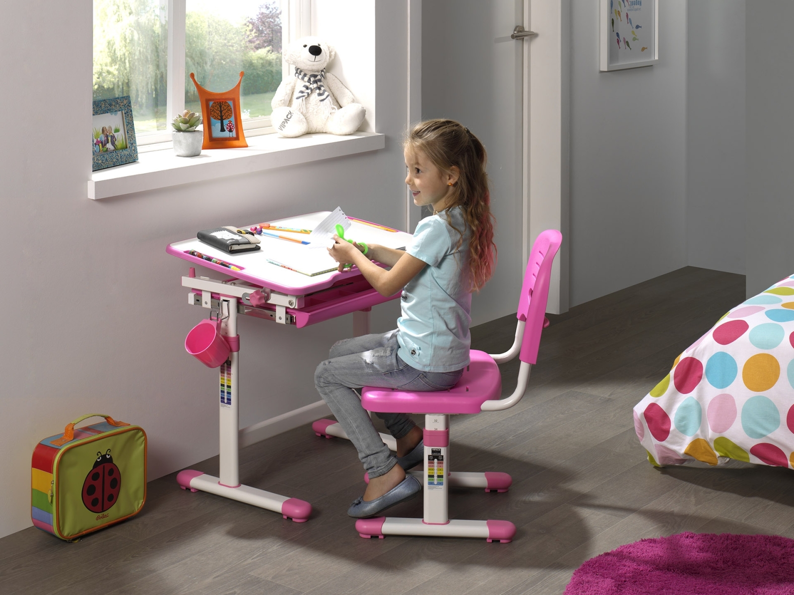 Kinderschreibtisch COMFORTLINE - rosa - mit Stuhl