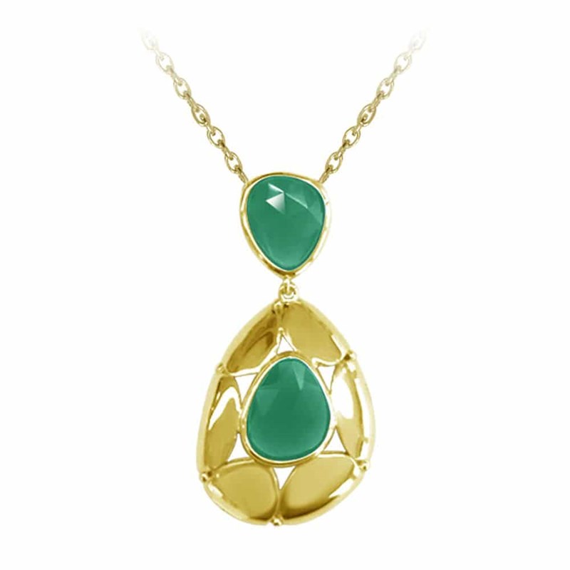 Collier Argent Collection Colors Cristal Dore Et Vert