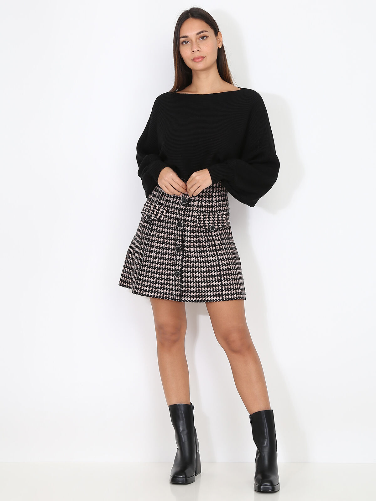 Pull classique en maille côtelée- Noir