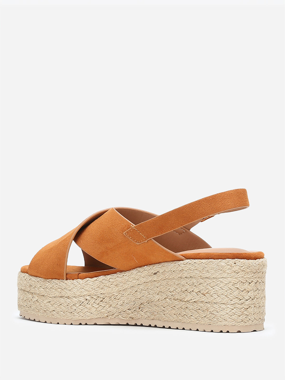 Sandales camel en suédine à plateforme en cordage Camel- Camel