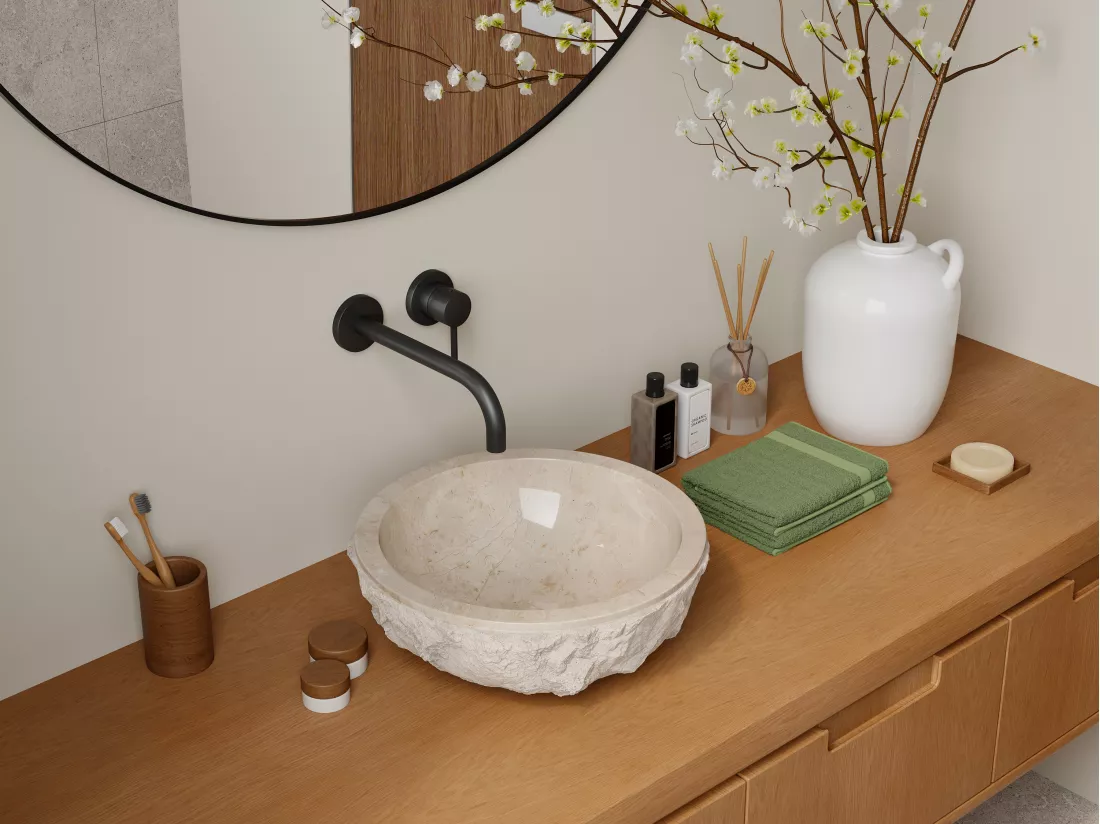 Vasque de salle de bain en marbre LIME - Couleur crème