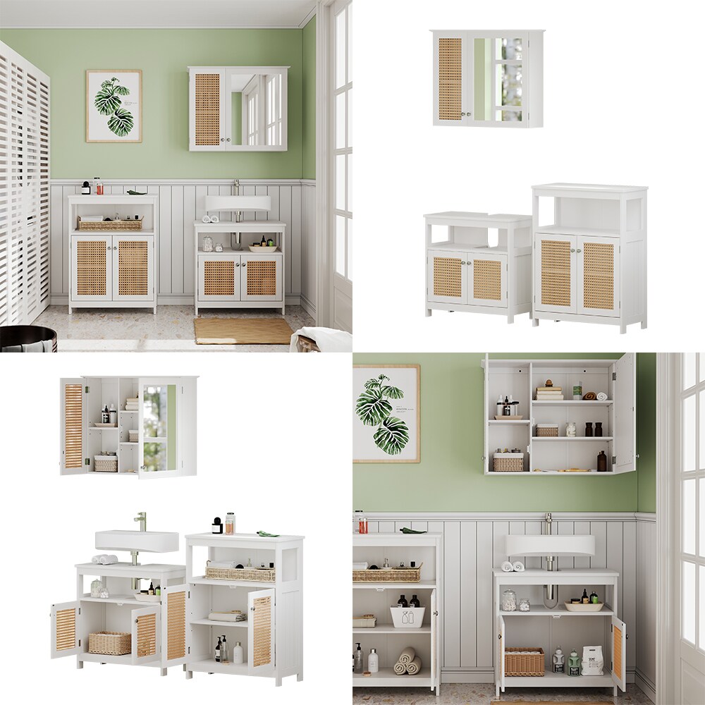 Vicco Badmöbel-Set Rosario, Weiß, moderne Serie, Badezimmer, dekorative Front, Spiegelschrank, Waschtischunterschrank, Sideboard
