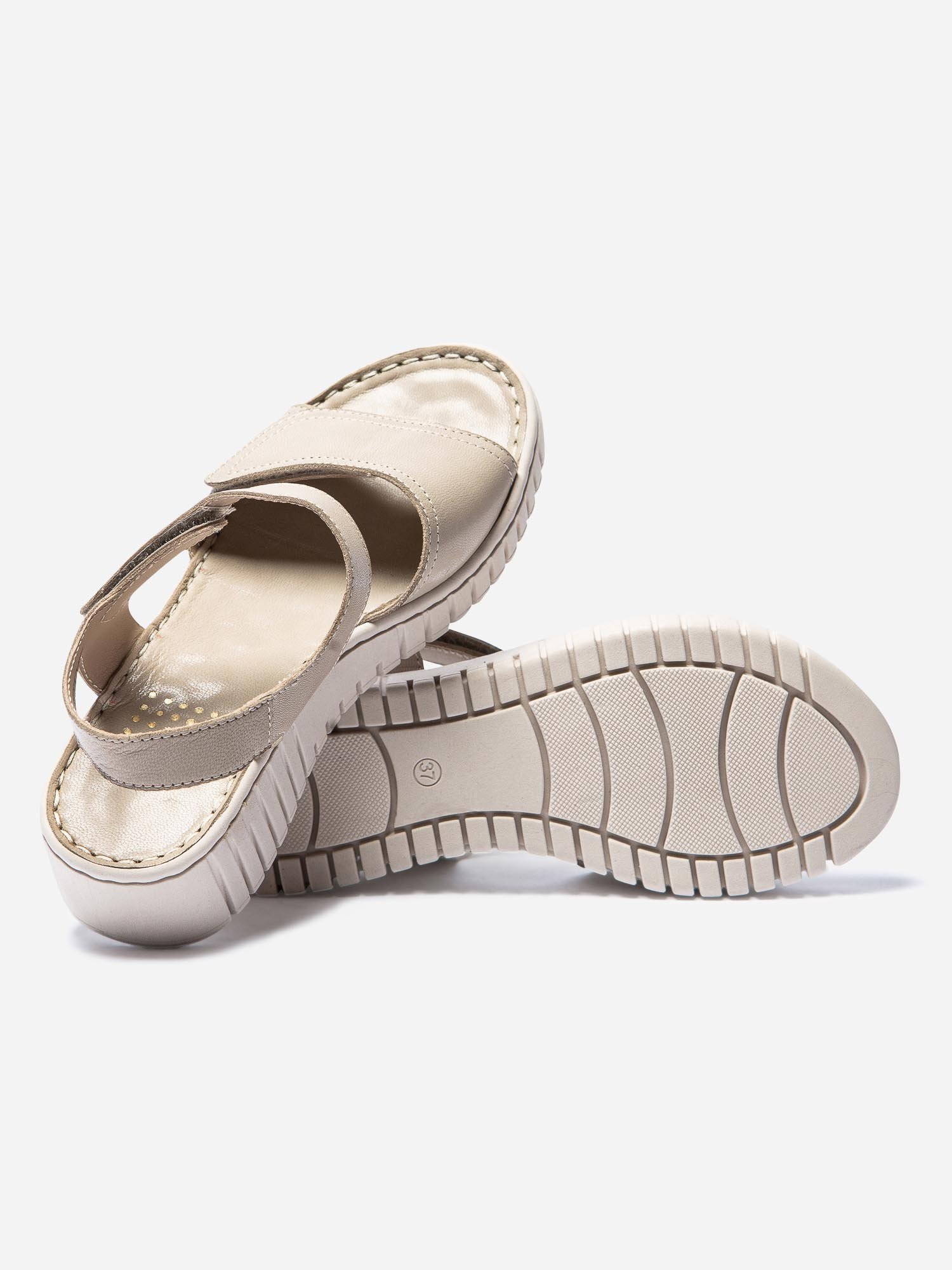 Sandales Femme Compensées à  Scratch Cuir Beige