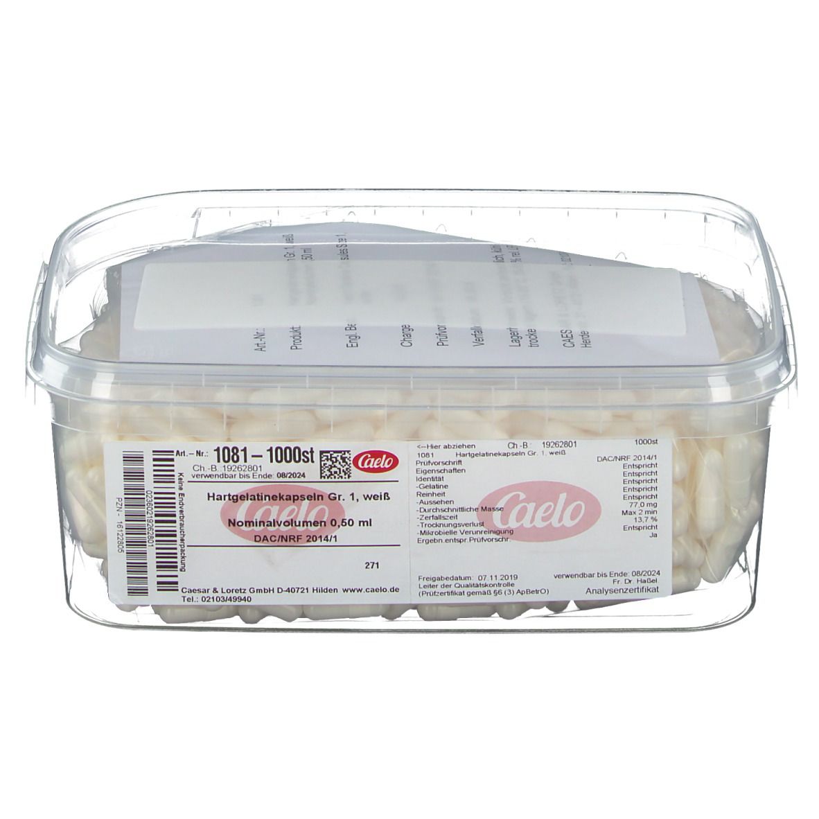 Hartgelatine Kapseln Gr, 1, weiß
