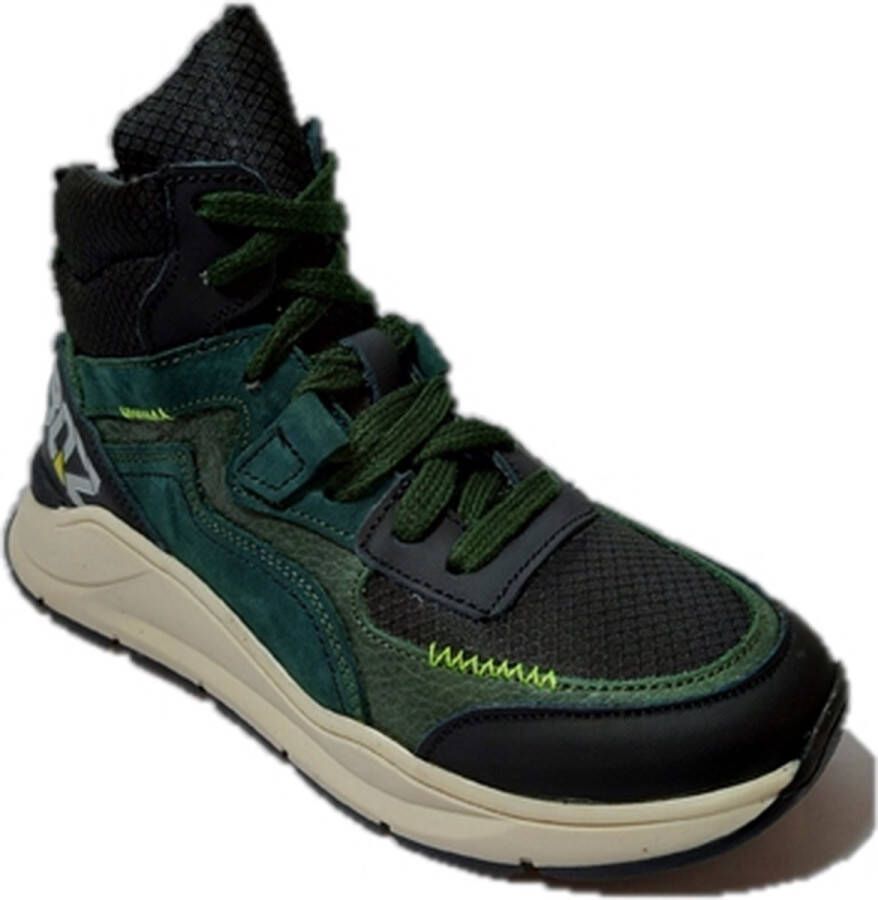 Braqeez 421982-568 Hoge Sneakers Groen Leer Veters