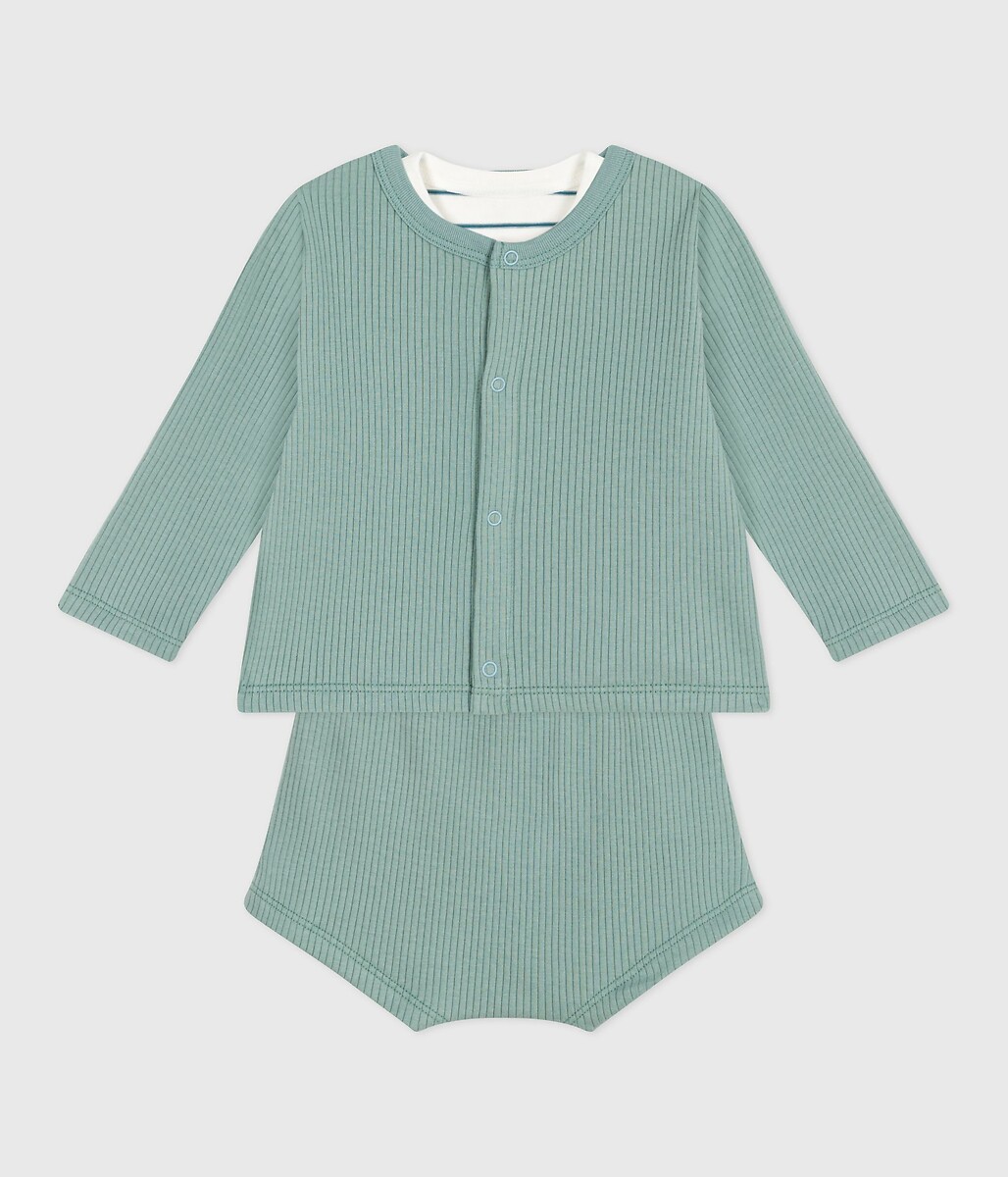 PETIT BATEAU<br>Conjunto de maternidade de algodão de três peças com camiseta