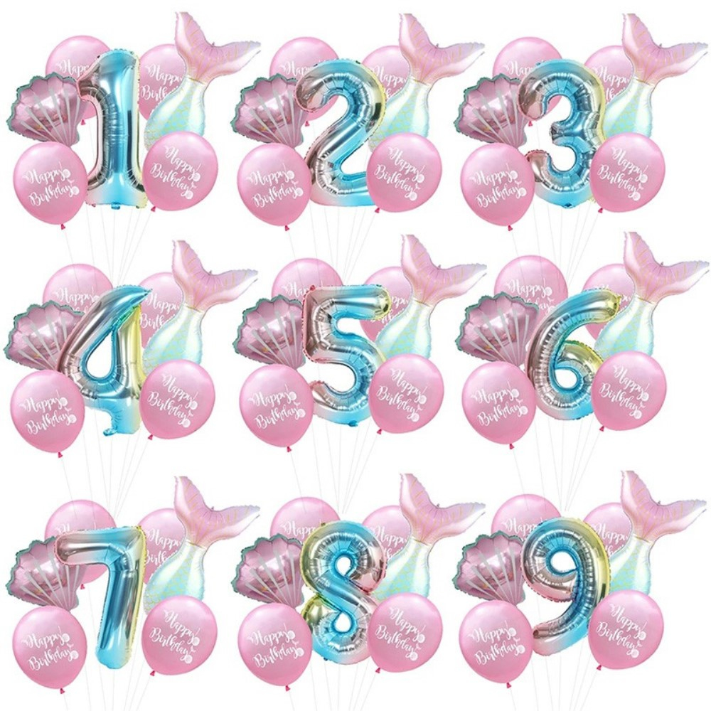 (9-tlg. Set) Zahlen Ballon Kinder Geburtstags Party Luftballon Folienballon - Zahl 3 / Meerjungfrau