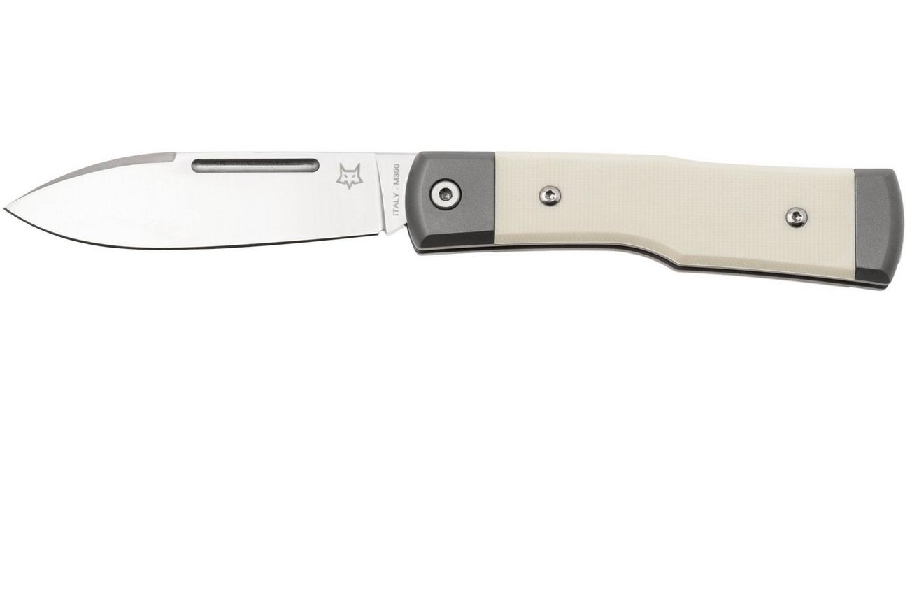 Fox Gunstock FX-558 BO, Satin M390, Titanium White Micarta, zakmes