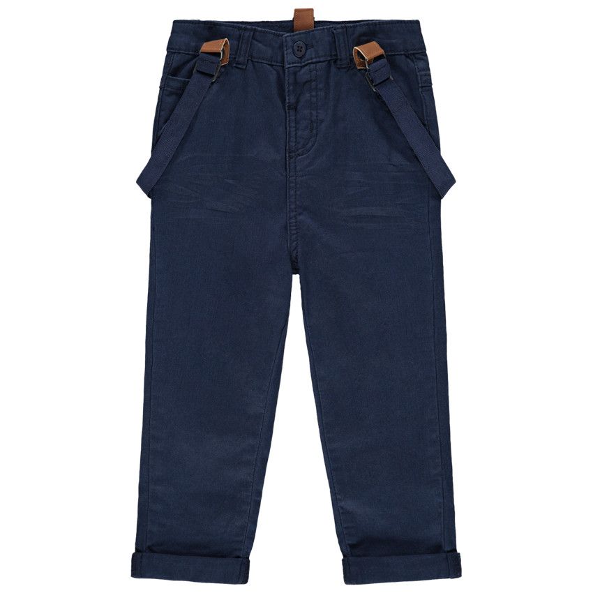 Pantalon droit uni à bretelles - Bleu marine