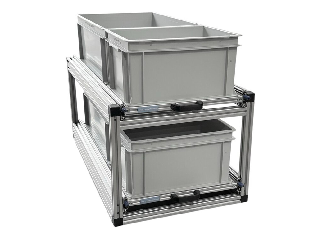 Dubbel aluminium schuifframe met 4 open bakken - 90 x 40 cm