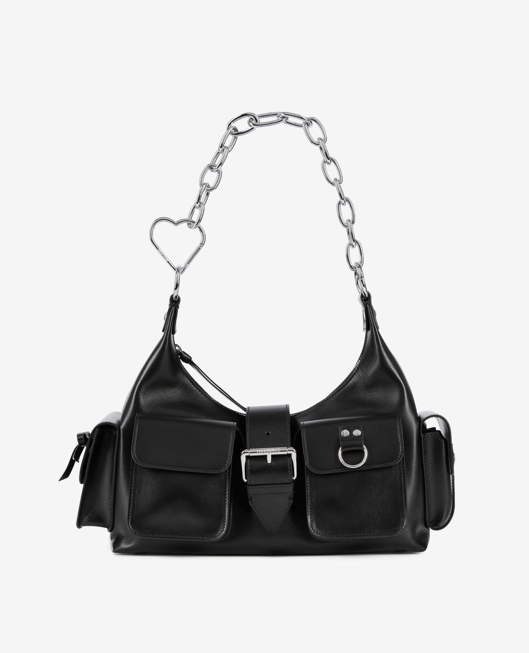 Sac Amelia avec chaîne en cuir lisse noir