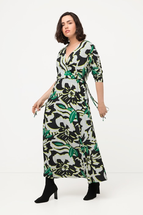 Jerseykleid, Wickeloptik, V-Ausschnitt, Langarm