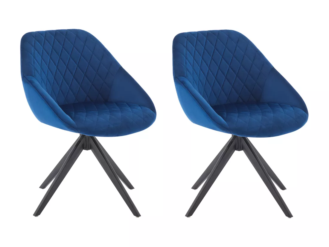 Lot de 2 chaises pivotantes en velours et métal noir - Bleu foncé - PRICILE