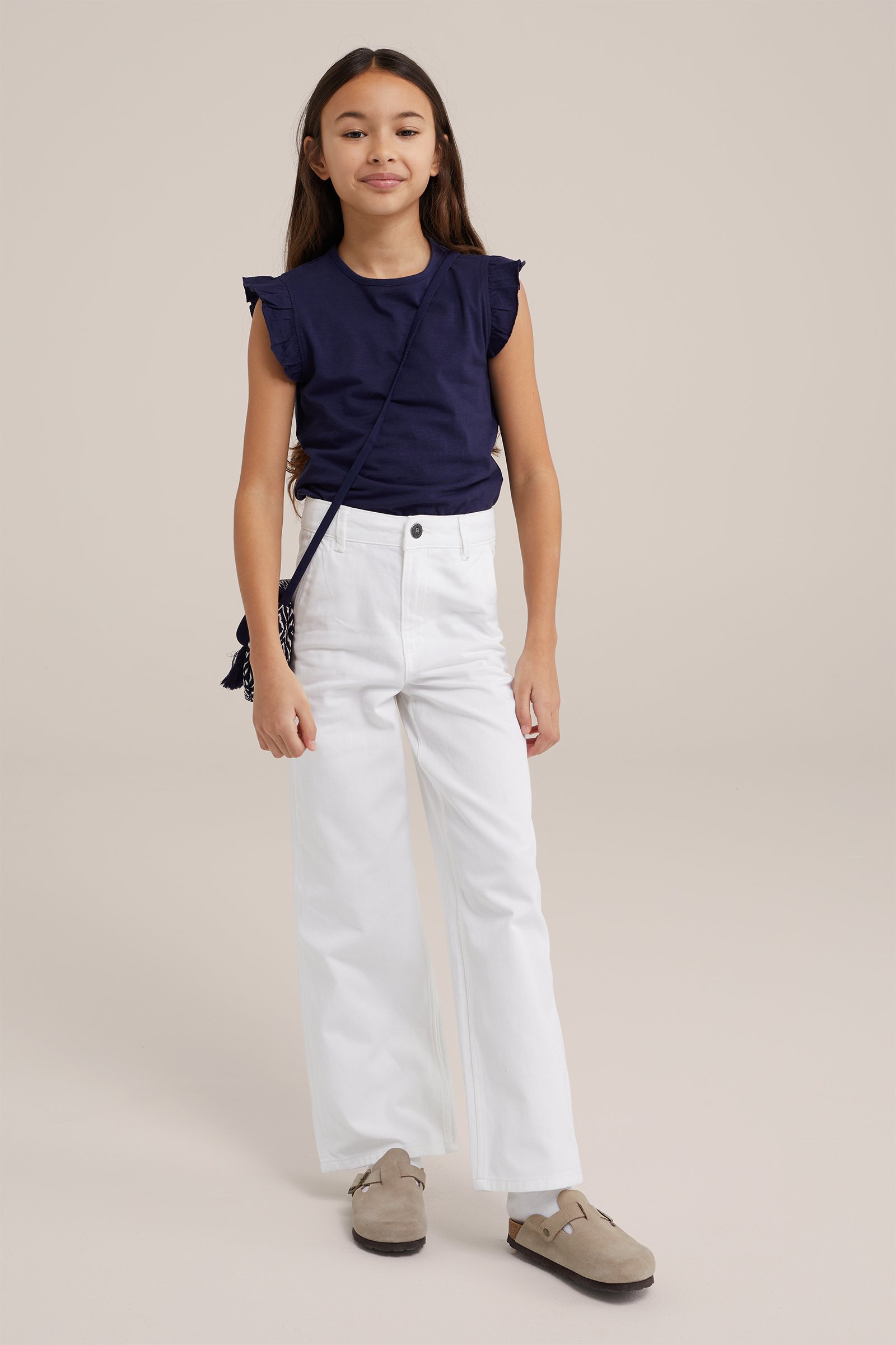 Meisjes T-shirt met ruches WE Fashion Donkerblauw