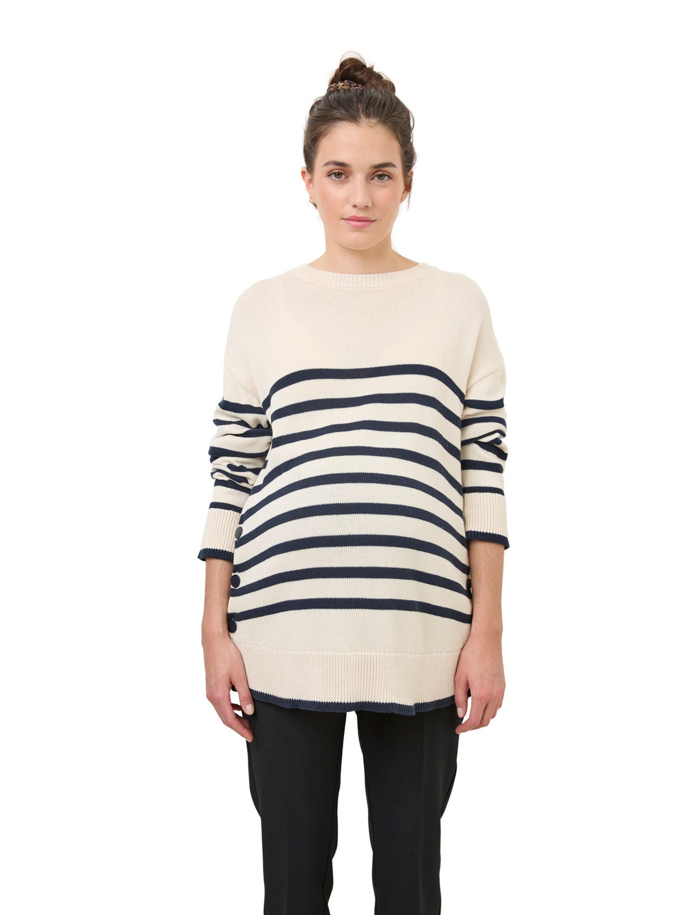 Vertbaudet Gestreifter Pullover für Schwangerschaft und Stillzeit mit Knöpfen OEKO-TEX® beige meliert