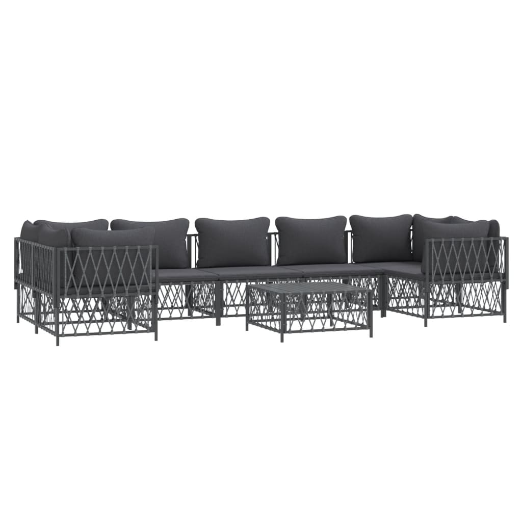 Salon de jardin meuble d'extérieur ensemble de mobilier 8 pièces avec coussins anthracite acier