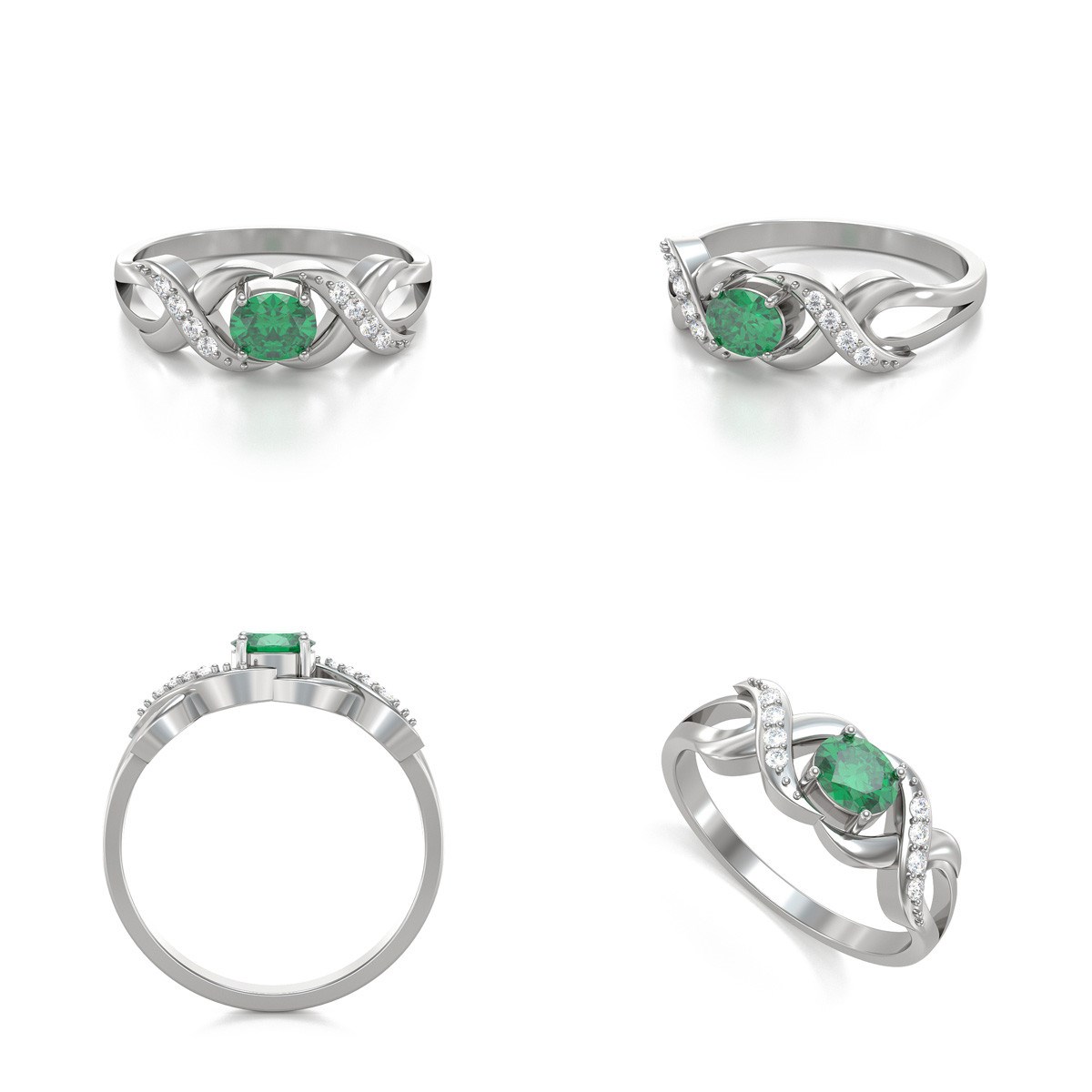 Bague ADEN Emeraude et diamants sur Argent 925 2.684grs