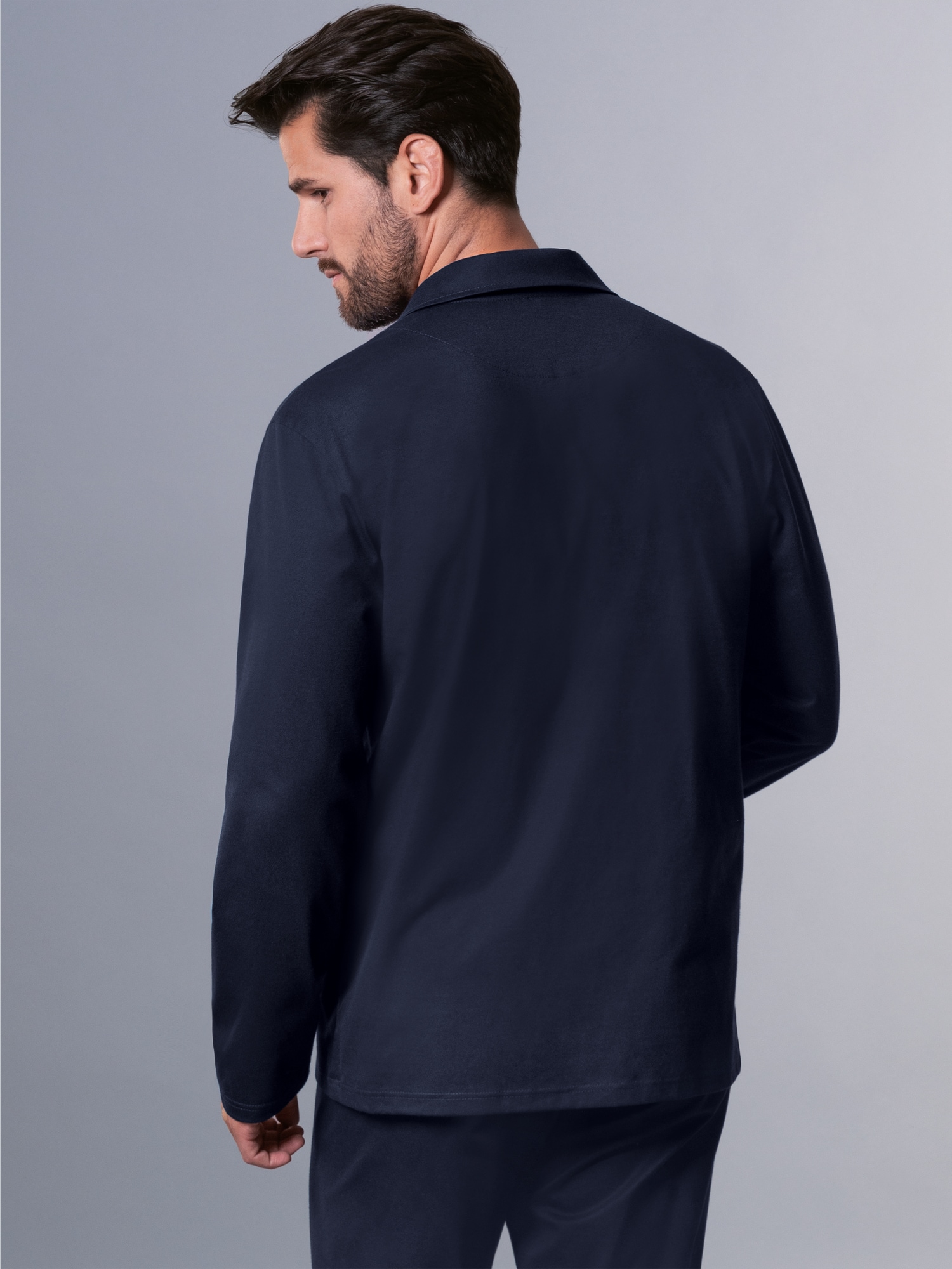 Schickes Schlafanzug Oberteil mit Knopfleiste Navy