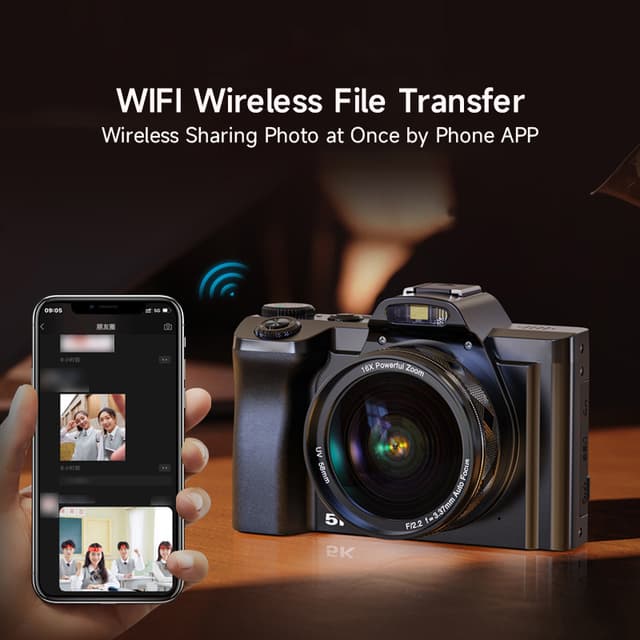 Digitalkamera 5K/48MP/16X zoom/6-akset anti-shake 3,5 tommer skærm WiFi